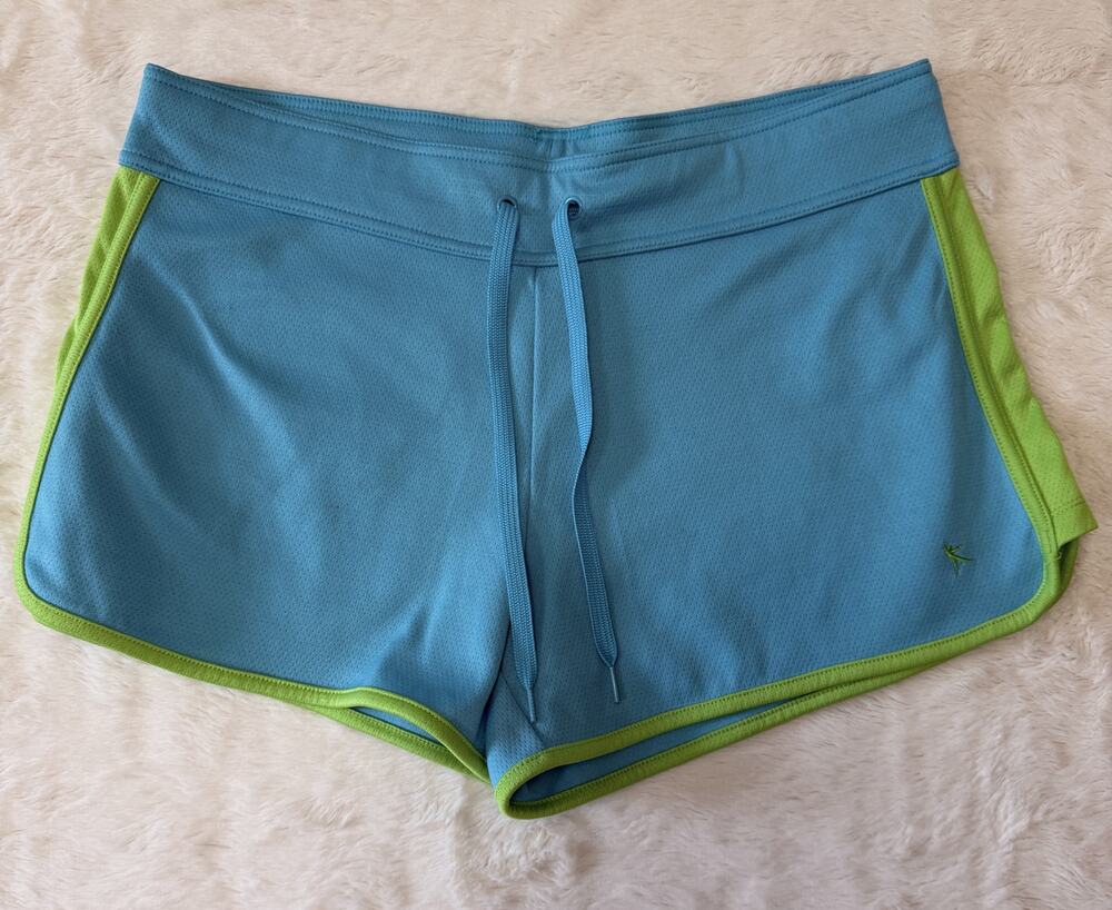 Danskin Now Athletic Running Shorts Womens Large 12-14 Neptune Blue Lime Green